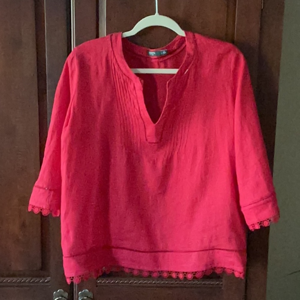 Red 100% linen top, size L